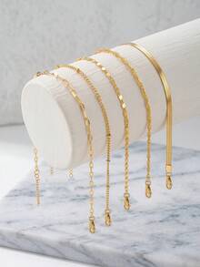 5pcs/Set Multilayer Gold Tone Anklet Set, Minimalist Luxury Design, Versatile For Beach Holiday, High-End Anklet Jewelry For Women - Gold - View 3