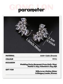 1pair Sparkly Leaf Stud Earrings With Cubic Zirconia, Elegant Jewelry For Women, Perfect For Wedding, Engagement, Anniversary Party & Daily Outfit - White - View 3