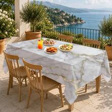 1pc, Home Decor, White Marble Pattern Printed Tablecloth - 100% Polyester, Rectangular, Woven, Suitable For Home Kitchen Dining Room, Party Dinner, Picnic Camping, Date, Wedding, Theme Party Decoration, Indoor And Outdoor Use - Multicolor - View 13