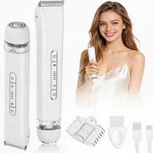2 In 1 Women Electric Razor & Bikini Trimmer, IPX7 Waterproof Wet Dry Shaver With Ceramic Sharp Blade, USB Rechargeable 400mAh Dual Head Hair Trimmer For Face, Underarm, Leg And Pubic Hair, Portable Personal Groomer, Gift For Men Women,Multiple Color - 白色 - 查看 10