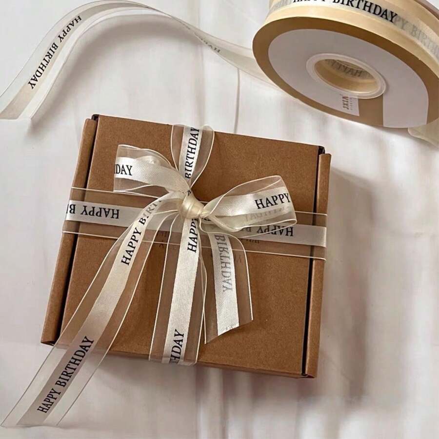 1 Roll "Happy Birthday" Theme Gift Wrapping Ribbon (36 Yards), Suitable For Cake Boxes, Gifts, Flower Bouquets Packaging And Decorative Bow Making, Cake Decoration Ribbon; Suitable For Weddings, Parties And Gift Decoration. - View 1
