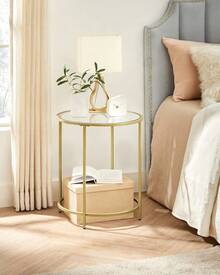 Round Side Table Tempered Glass With Steel Frame Metallic Gold Small Coffee Table For Living Room Bedroom Balcony Transparent End Table LGT20G - Tempered Glass - View 4