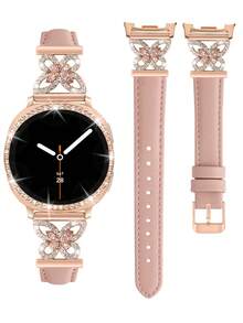 Galaxy Watch 8 手錶錶帶 + 手錶錶殼，1件玫瑰金女士珠寶鑲嵌人造金屬優雅錶帶 + 1件亮面款式（不含螢幕保護貼）。相容 Galaxy Watch 8 40mm 與 44mm 手錶錶殼，相容 Galaxy Watch 8 手錶錶帶，可調節替換錶帶配件。適用於男士與女士運動手錶錶帶 - 粉紅玫瑰金粉鑽+殼 - 查看 2