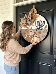 Autumn Wreath, Autumn Door Hanging Decor, Football And Pumpkin Sign, Football Door Hanging Decor, Pumpkin Sign, Autumn Pumpkin Sign, Hello Fall Sign - Perfect For Front Door Decor, Wall Decor, Yard Decor, Autumn Decor And Holiday - Rugby and Pumpkin - View 3