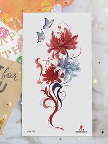 Waterproof Butterfly Flower Temporary Tattoo Sticker For Women, Long Lasting Fake Tattoo Decal For Leg, Arm, Shoulder, Back, Festival Party Vacation Body Art - Multicolor - View 6
