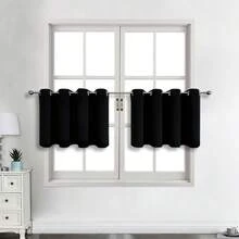 1 pieza/2 piezas Cortinas de unicolor/Cortinas de tela premium con triple tejido aislante y opacas/Cortinas con el mismo color por delante y por detrás/Cortinas con ojales superiores/Cortinas opacas y aislantes para sala de estar y dormitorio/Cortinas de decoración del hogar/Cortinas negras - Negro - Ver 21