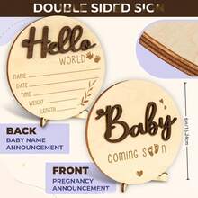 Baby Arrival Announcement - Wooden Double-Sided Pregnancy Sign, Suitable For Hospital, Welcome To The World Newborn, Name And Birth - Multicolor - View 2
