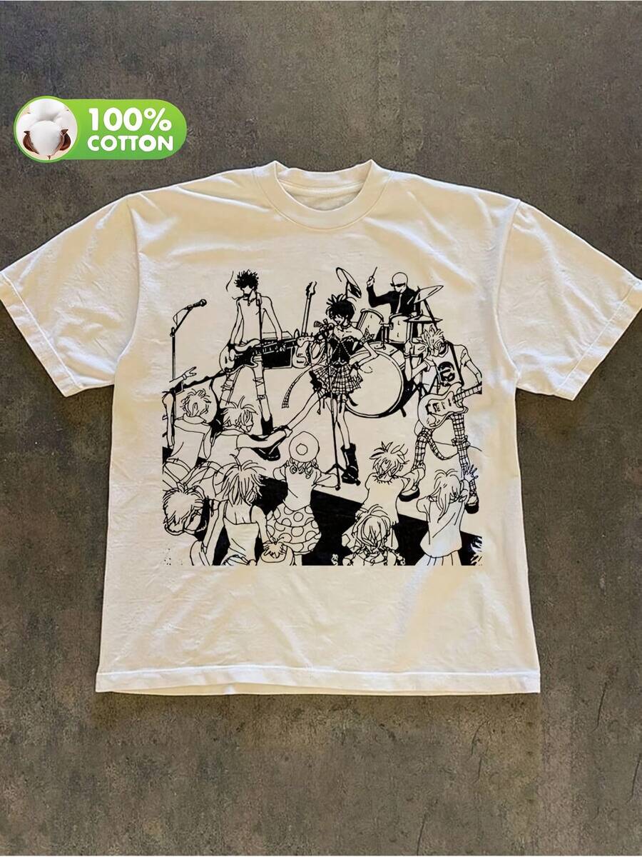 Anime Pattern T Shirt,Women's Short Sleeves T Shirt,Hip-Hop Gothic Harajuku Punk Style,Loose And Casual Cartoon Style T Shirt,Suitable For Spring And Summer Wear. - 白色 - 查看 1