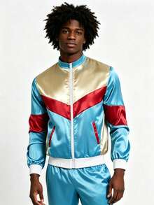 2pcs 80s Retro Disco Hip Hop Men's Sports Jacket And Pants Set - Baby Blue - View 5