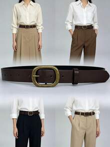 Cintura in denim da donna in stile bohémien in materiale PU, design con fibbia a spillo e fibbia metallica western, adatta per gonne in denim e uso quotidiano - Caffè - Visualizzare 2