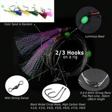3件組盒裝高碳鋼魚鉤,附鋒利圓鉤、單股釣線、轉環、螢光魚皮珠,適用於海鯛與海鱒的海釣釣組 - 彩色 - 查看 9