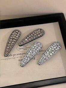 4pcs Rhinestone Hair Clips, Full Crystal Teardrop Shaped Hair Clips, Women's Luxury Shiny Alligator Hair Clips - Multicolor - View 4