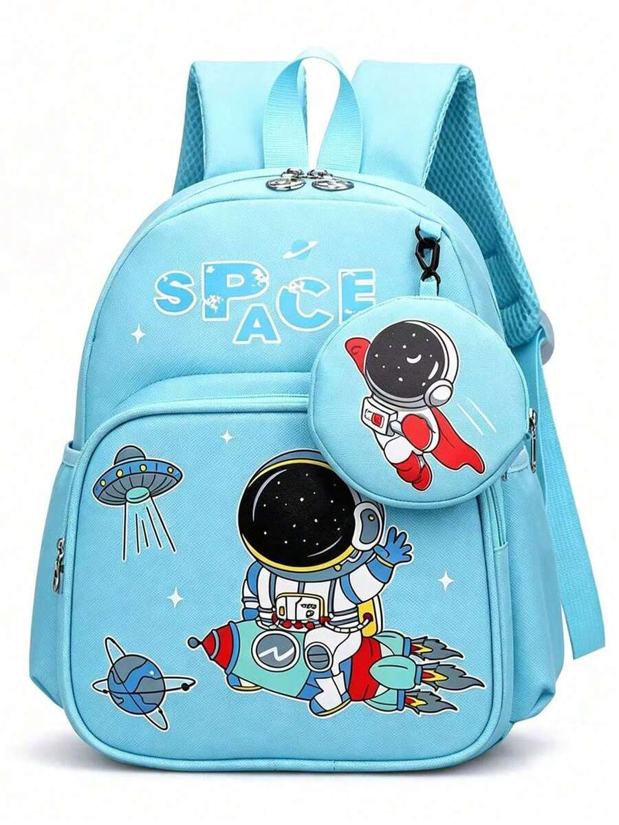 時尚簡約太空人學生斜背包，輕便舒適可愛校園後背包