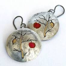 DIYCCPC Anting Kait Bulat Motif Pohon Apel Vintage untuk Wanita, Pola Pohon Timbul dengan Glasir Warna-warni dan Aksen Tetesan Minyak, Cocok untuk Dipakai Saat Bepergian Sehari-hari - MultiWarna - View 2