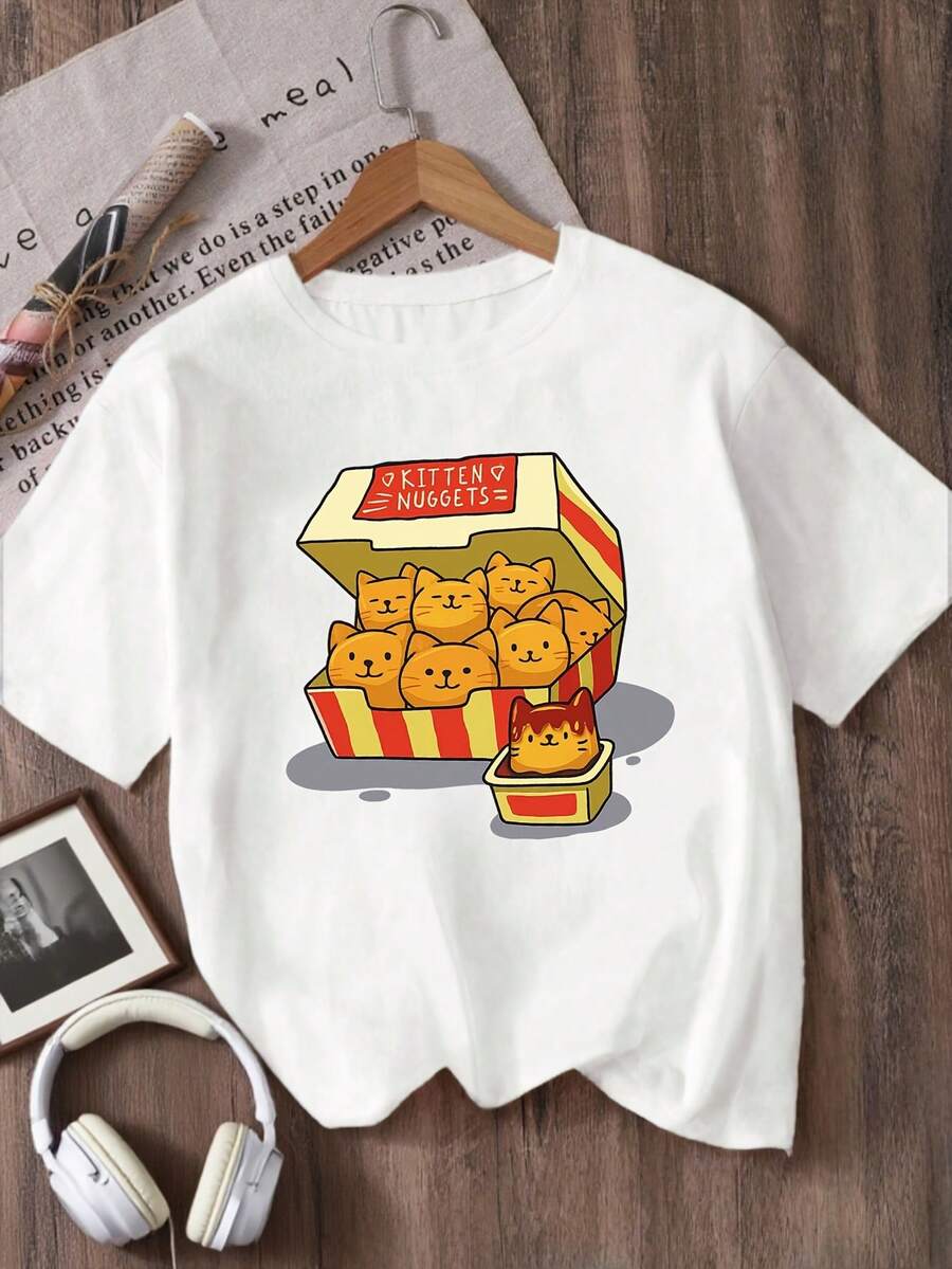 Printed Crew Neck T-Shirt For Girls - Burgundy - View 1