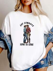 Camiseta estampada para mujer, camiseta gay para hombre, vaqueros gay, divertido, LGBTQ, queer, regalo, fiesta, amor, orgullo, el amor es amor. - Blanco - Ver 1
