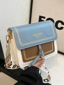 Casual Flap Square Shoulder Bag Color-Block Crossbody Bag For Women Wide Strap Summer Blue Purse For Work Travel Outing Birthday Gift Back To School - 彩色 - 查看 11