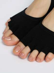 Calcetines de yoga sin deslizamiento cómodos con dedos separados y corte bajo en los dedos y el arco, calcetines deportivos protectores para interiores - Negro - Ver 6