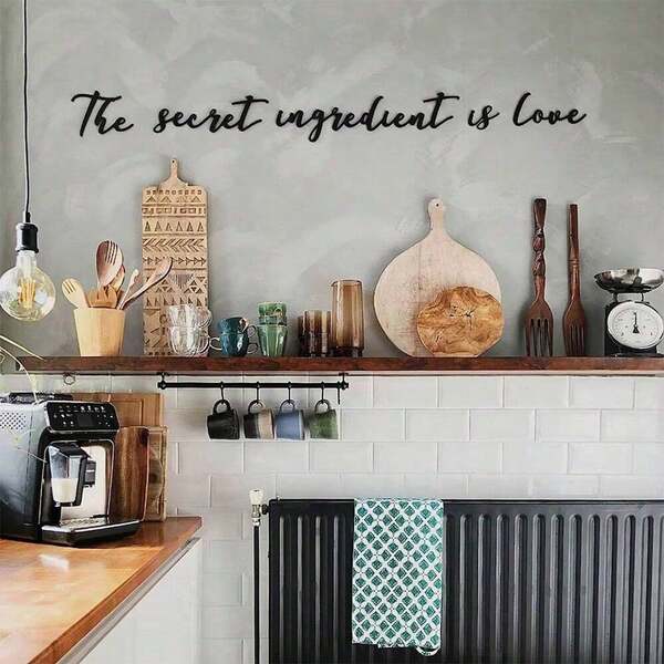 5pcs/Set, "Secret Ingredient Is Love" Metal Wall Art, Modern Kitchen Wall Decor, Home Iron Letter Wall Sign, Entryway Top Decor