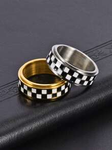 Niche Design Black And White Checkered Ring, High-End Fashion Minimalist Versatile Checkerboard Finger Ring - Black and White Checkered Ring - View 4