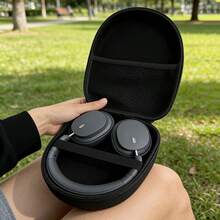 UNIQUEFORYOU 1pc Black Large Capacity Multi-Functional Headphone Storage Box, Shockproof & Pressure-Resistant Hard Shell Design, EVA Material Bluetooth Earphone Storage Box, Digital Camera Accessory Bag, Data Cable, USB Drive Zipper Portable Protective Case - Black - View 6