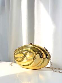 1 pieza Bolso de noche con rayas electrochapadas en oro 3D con cadena de metal, forma asimétrica, hombro/bandolera/clutch, diseño asimétrico, estilo de alta gama para vestido de noche de mujer, concierto y fiesta - Dorado - Ver 2