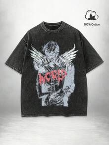 festival outfit mujerVintage Distressed Aesthetic Regular Fit Casual Tops, Youthful Avant-Garde Design For Men, Spring/Summer - Schwarz - Übersicht 1