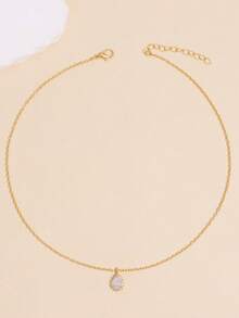 A4445 1pc Exquisite Water Drop Zirconia Pendant Necklace, Women's Minimalist Jewelry Gift - Yellow Gold - View 2