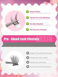 60pcs Cartoon Cat Ear Design Glue-Free Natural Style False Eyelashes, Manga Eyelashes, Fairy Eyelashes, Angel Eyelashes, Invisible Band Cluster Wild Cat Eyelashes, Cluster False Eyelashes, Suitable For Travel, Beach Vacation, Camping, Suitable For Eyelash Extension, Suitable For Slouchy People, Beauty Bloggers, Wedding Gifts, Mother's Day Gifts - View 3