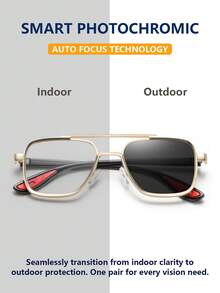 1 paire de lunettes photochromiques pour hommes, monture aviateur classique à double pont carré, style business de luxe léger personnalisé et exquis, élégant haut de gamme, lunettes à la mode pour hommes convenant aux négociations commerciales et aux inspections de projets - Devenir gris - Voir 2