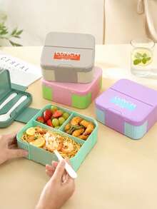 Creative Minimalist Lunch Box Set, Square Bento Box With Cutlery (Knife, Fork, Spoon), Large Capacity Divided Food Storage Container, Portable Outdoor Food Box, Perfect For Students And Office Workers - Multicolor - View 4