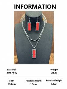 1 Set / Western Vintage Style Jewelry Set, 1 Pair Rectangular Faux Turquoise Earrings And Double Layer Necklace, Rugged And Eye-Catching Overall Style, Full Of American Western Wilderness Texture, Highly Compatible With Cowboy Style, American Vintage Hot Girl Style, And Western Cargo Style Style. - Bohemian Style - View 13
