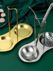 1pc Titanium Plated Stainless Steel Minimalist Western Style Soup Ladle Holder, Strainer Pot Rack, Multi-Purpose Kitchen Pot Rack - Multicolor - View 5