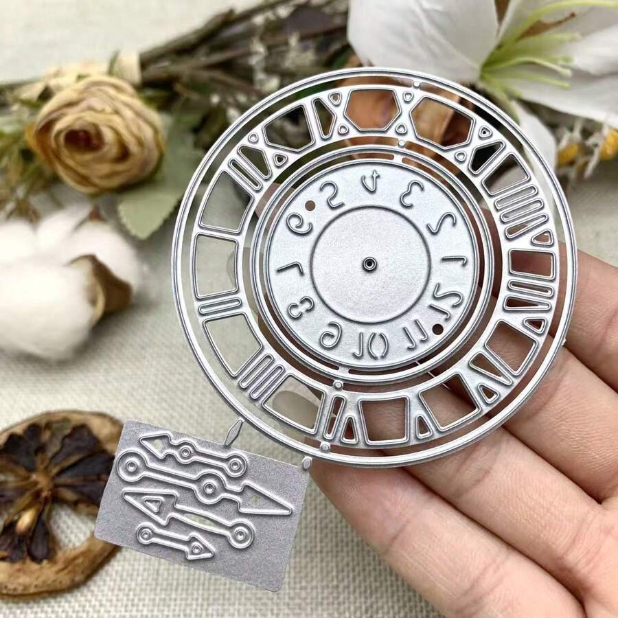 Plantilla de corte troquelado con patrón de reloj vintage en relieve y grabado, material de acero al carbono, plantilla de corte de metal, adecuada para tarjetas de felicitación DIY, diario de viñetas, álbum de recortes, manualidades de papel y suministros de arte creativo - MC1308 - Ver 1