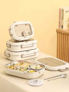 1pc Stainless Steel Insulated Lunch Box, Microwave Bento Box, Suitable For Working Women, Students, School, Office And Outdoor Use - Khaki - View 5