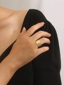 MONALLY 18K Gold Plated Boho Chic Stainless Steel Crocodile Texture Open Adjustable Statement Ring For Women Tarnish Free Everyday Jewelry Perfect Gift - Open Ring - View 2