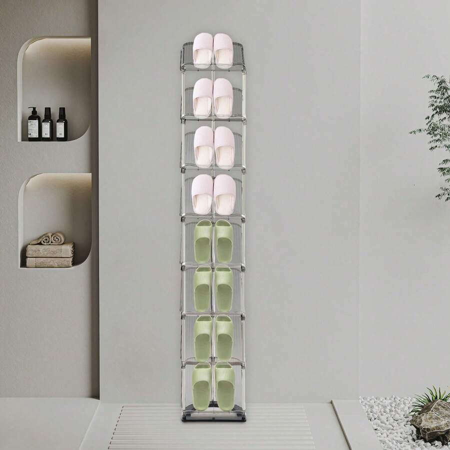 HaroldDol Set of Freistehend Grau Schuh Rack, 11.02x8.27x62.8inches Slim Schuh Organizer, Schmale 8 Ebenen Edelstahl Schuh Rack Für Die Lagerung Von Gegenständen Wie Kinderschuhe, Turnschuhe, Pantoffeln, Wohnungen, Knöchelstiefel Und Hohe Absätze-Geschenk Für Familie, Freunde, Geburtstage, Frühling, Sommer, Muttertag, Freund, Freundin - Übersicht 1