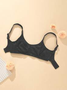 Wingslove Minimizer Wireless Bra, Full Cup Unlined Delicate Floral Pattern Soft Daily Wear For Curvy Women - Black - View 9