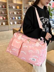 1件新款大容量旅行袋 短途旅行行李袋 健身袋 運動風休閒女包 孕婦包 醫院包 度假包 防水休閒手提袋 附鞋倉 - 粉色 - 查看 6