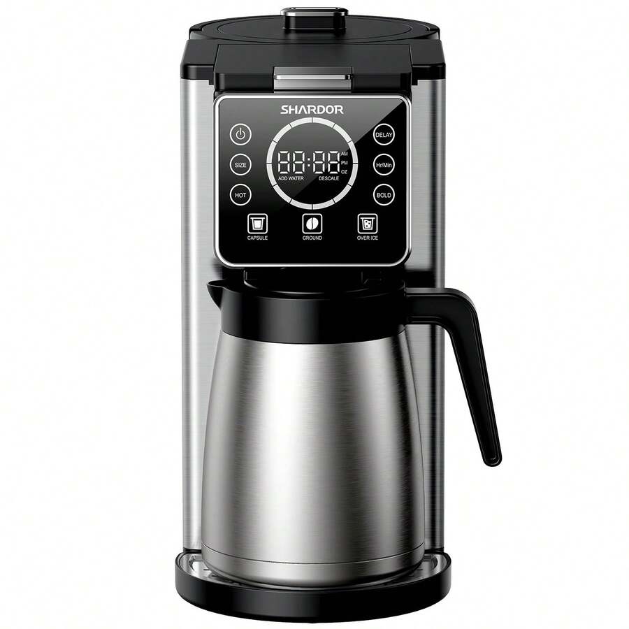 SHARDOR 2-In-1 Coffee Maker For Capsules & Grounds, Programmable 5 Cup Drip Coffee Machine With 95oz Reservoir, Hot & Iced Coffee Brewer, Stainless Steel Thermal Carafe, Strong Brew, Black - US A Type Plug(110-127V) - View 1