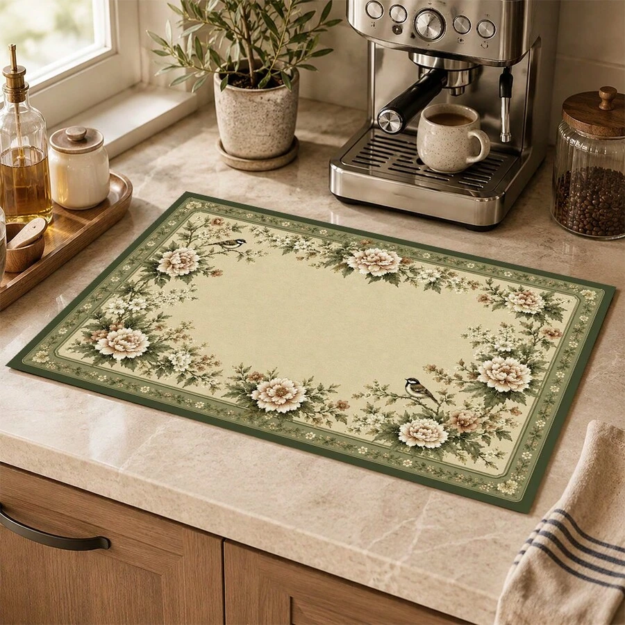 1pc Absorbent Drying Mat, Kitchen Decor Coffee Machine Mat, Handmade Coffee Pot Drip Tray, Kitchen Floor Mat, Table Mat, Kitchen Countertop Dish Drying Mat, Breakfast Mat, Heat Resistant Drip Tray With Non-Slip Backing, Diatomaceous Earth Drip Tray, Stain Hiding, Super Absorbent Kitchen Drip Tray, Easy To Clean Dish Rack Mat, Perfect For Kitchen, Dining Table, Coffee Shop, Bar, Holiday, Party, Home Decor, Holiday Gift - Multicolor - View 1