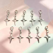 10pcs Silver Mini Star Pendant Keychain, Minimalist Cross Star Pendant, Detachable Lobster Claw Buckle Accessory - Silver - View 1