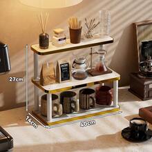1 pieza Estante de almacenamiento multifuncional para escritorio, soporte de exhibición multiusos, portavasos, estante para perfumes, estante para especias, soporte para pasteles, adecuado para vasos de agua, tazas de café, juegos de té, escritorio de oficina, barra de café, cocina, decoración del hogar - Dorado - Ver 16