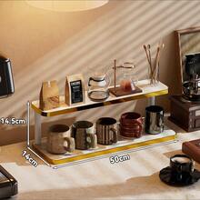 1 pieza Estante de almacenamiento multifuncional para escritorio, soporte de exhibición multiusos, portavasos, estante para perfumes, estante para especias, soporte para pasteles, adecuado para vasos de agua, tazas de café, juegos de té, escritorio de oficina, barra de café, cocina, decoración del hogar - Dorado - Ver 13