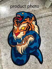 1件虎與蛇插畫不對稱造型地毯，裝飾地毯，臥室裝飾，地板墊，地毯，家居裝飾，客廳地毯，小客廳地毯，臥室地毯，客廳家居裝飾，戶外地毯，可機洗地毯 - 彩色 - 查看 5
