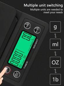 Báscula electrónica de alimentos de 3kg, medición de alta precisión, panel de pantalla digital LED, báscula de cocina con conversión de unidades, función de temporizador y función de tara, adecuada para cocina, granos de café, cocina (baterías no incluidas). - Báscula de cocina - Ver 1