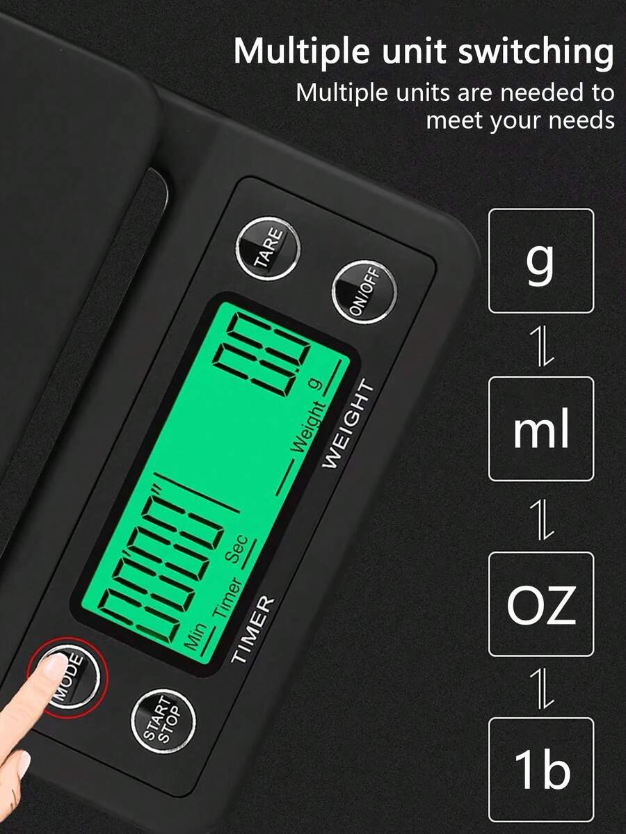 Báscula electrónica de alimentos de 3kg, medición de alta precisión, panel de pantalla digital LED, báscula de cocina con conversión de unidades, función de temporizador y función de tara, adecuada para cocina, granos de café, cocina (baterías no incluidas). - Báscula de cocina - Ver 1