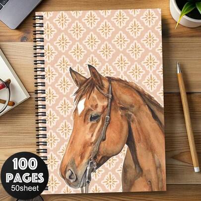1pc Western Horse-Themed Spiral Notebook - Cowboy Horse Journal With Horizontal Ruled Pages, Retro Writing Diary Suitable For Women, Horse Lovers, School, Office, Travel - Compact Portable Planner, Gift Ideas For Teachers & Equestrians School Supplies