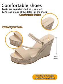 Xfxf Teen Open Toe Breathable Wedge Sandals, Suitable For Campus/Home Leisure/Outdoor Walking And Other Scenarios - Beige - View 7