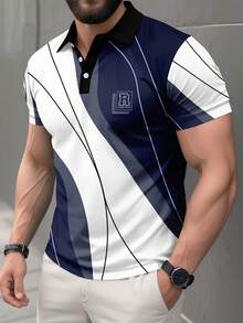 Men's Short Sleeve Polo Shirt, Business Casual Commute, Spring/Summer - Blue - View 3